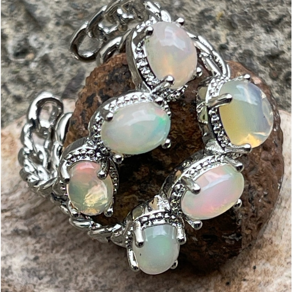Opal Ring Copper Set of 2 Rings Natural Gemstone Crystal